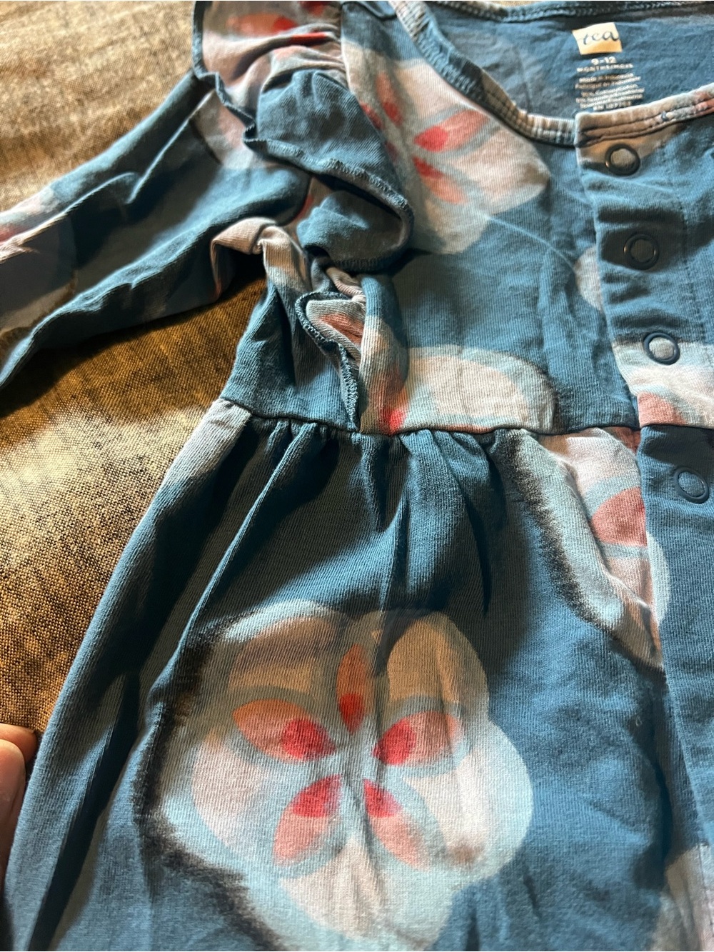 Tea Collection Blue Floral Ruffle Romper with Snap Front - Picture 2 of 4